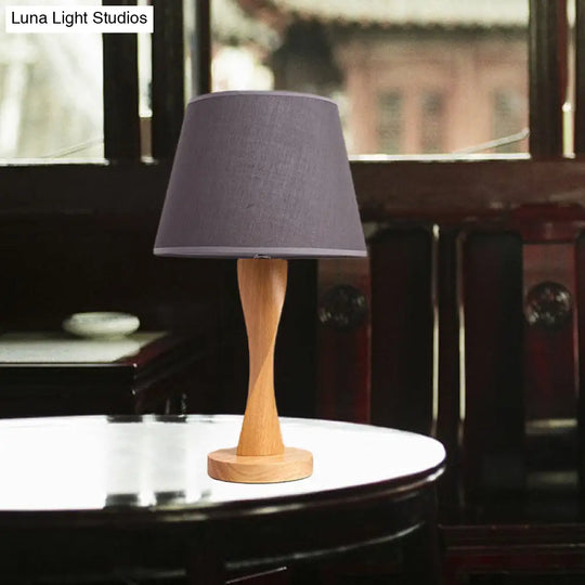 Twisted Wood Night Lamp With Conic Fabric Shade - Cozy Lighting For Living Room Table