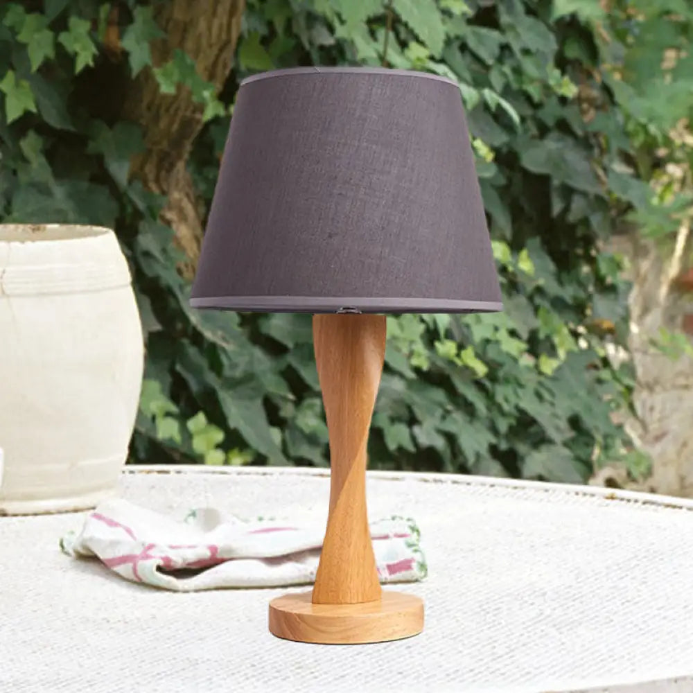 Twisted Wood Night Lamp With Conic Fabric Shade - Cozy Lighting For Living Room Table Grey