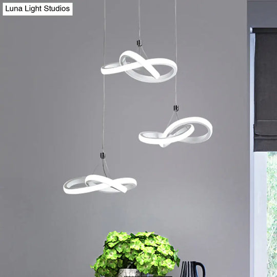 Led Acrylic Twisting Island Pendant Ceiling Light With 3/4-Head Warm/White 3 / White Warm