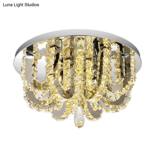 U-Shape Crystal Led Flush Mount Ceiling Light In Stainless-Steel - Simplicity At Its Finest