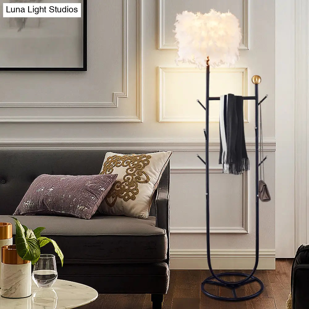 U-Shape Metallic Tree Floor Lamp 1-Light Black/Gold Finish With Feather Shade - Simple And Stylish