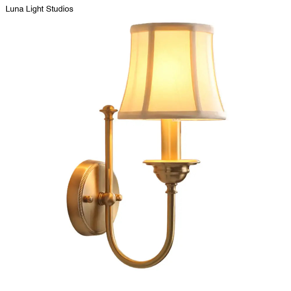 U-Shaped Arm Gold Wall Mounted Lamp: Flared Living Room Lighting In Antiqued Fabric 1 Bulb