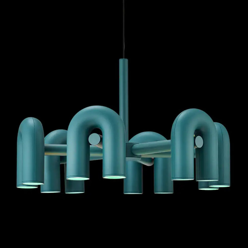 U-Shaped Led Chandelier: Sleek Metal Art Deco Lighting For Living Room 6 / Green