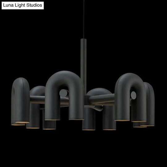 U-Shaped Led Chandelier: Sleek Metal Art Deco Lighting For Living Room