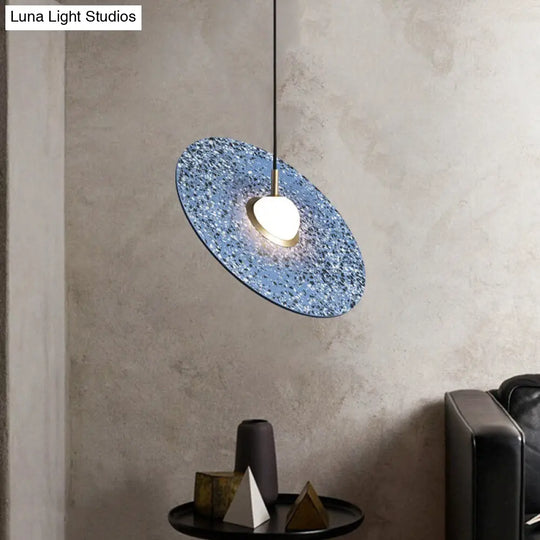 Ufo Shaped Pendant Lamp Modern Concrete 1 Light Black/White/Pink Hanging Ceiling Blue