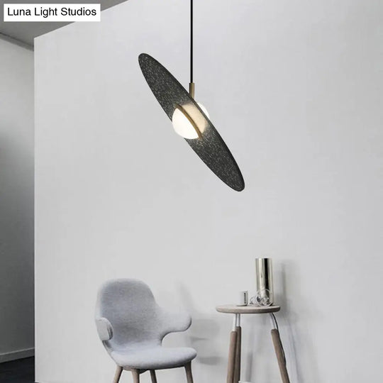 Ufo Shaped Pendant Lamp Modern Concrete 1 Light Black/White/Pink Hanging Ceiling