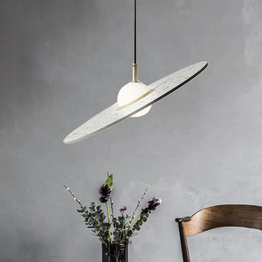 Ufo Shaped Pendant Lamp Modern Concrete 1 Light Black/White/Pink Hanging Ceiling White