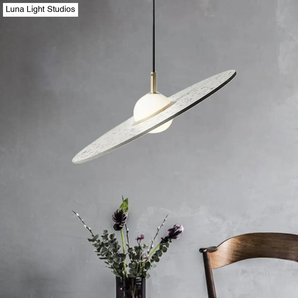 Ufo Shaped Pendant Lamp Modern Concrete 1 Light Black/White/Pink Hanging Ceiling White