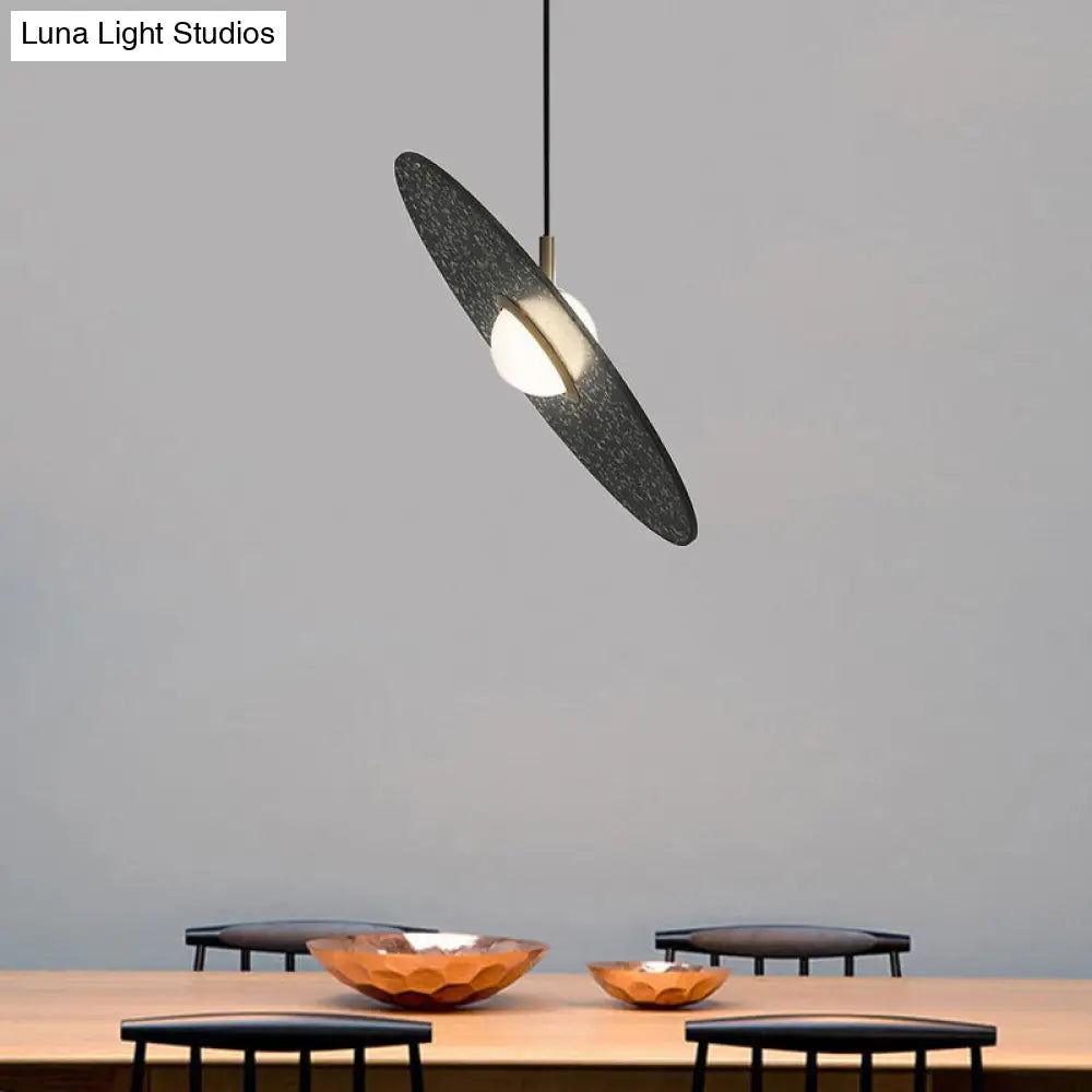 Ufo Shaped Pendant Lamp Modern Concrete 1 Light Black/White/Pink Hanging Ceiling Black