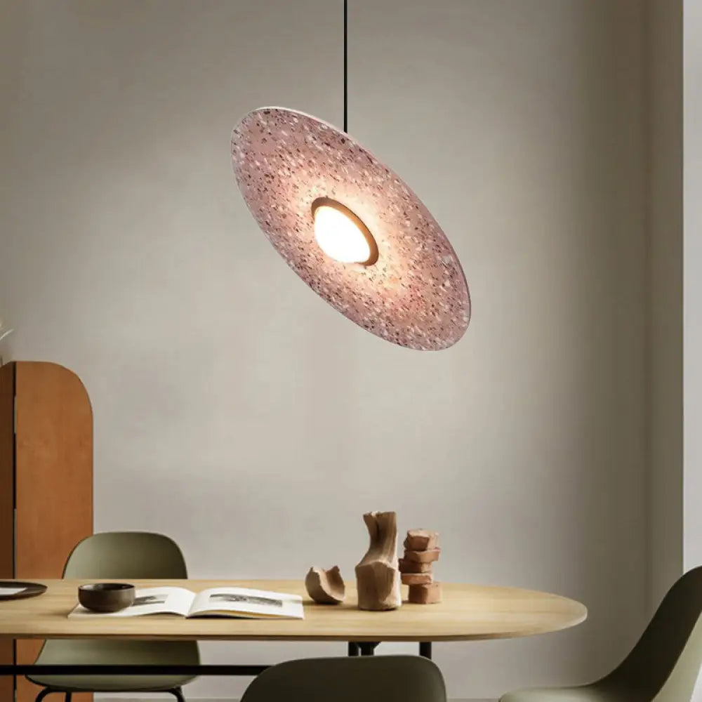 Ufo Shaped Pendant Lamp Modern Concrete 1 Light Black/White/Pink Hanging Ceiling Pink