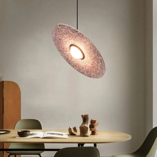 Ufo Shaped Pendant Lamp Modern Concrete 1 Light Black/White/Pink Hanging Ceiling Pink