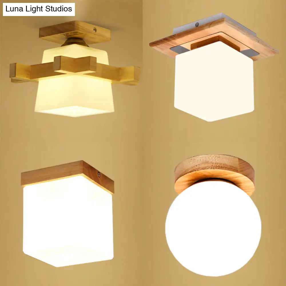 Ultra-Contemporary 1-Light White Glass Semi Flush Chandelier Ceiling Light For Hallway