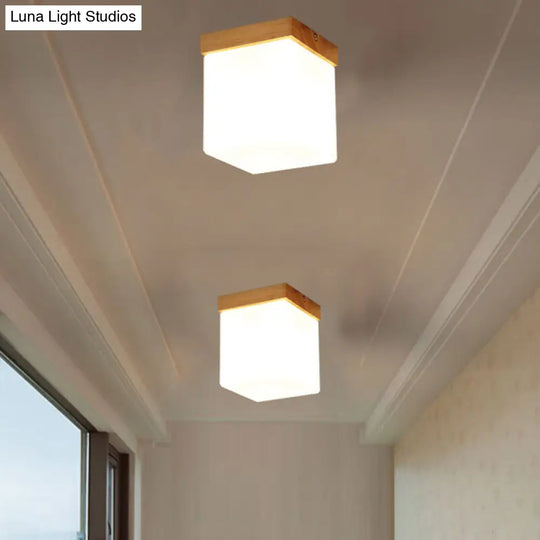 Ultra-Contemporary 1-Light White Glass Semi Flush Chandelier Ceiling Light For Hallway