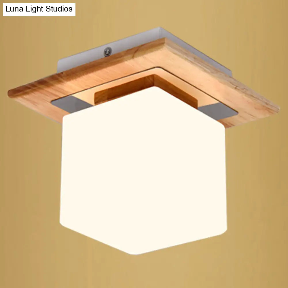 Ultra-Contemporary 1-Light White Glass Semi Flush Chandelier Ceiling Light For Hallway Wood /