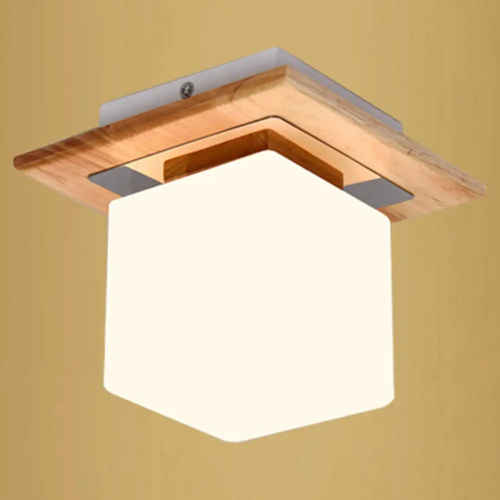 Ultra - Contemporary 1 - Light White Glass Semi Flush Chandelier Ceiling Light For Hallway Wood /