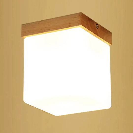 Ultra - Contemporary 1 - Light White Glass Semi Flush Chandelier Ceiling Light For Hallway Wood /