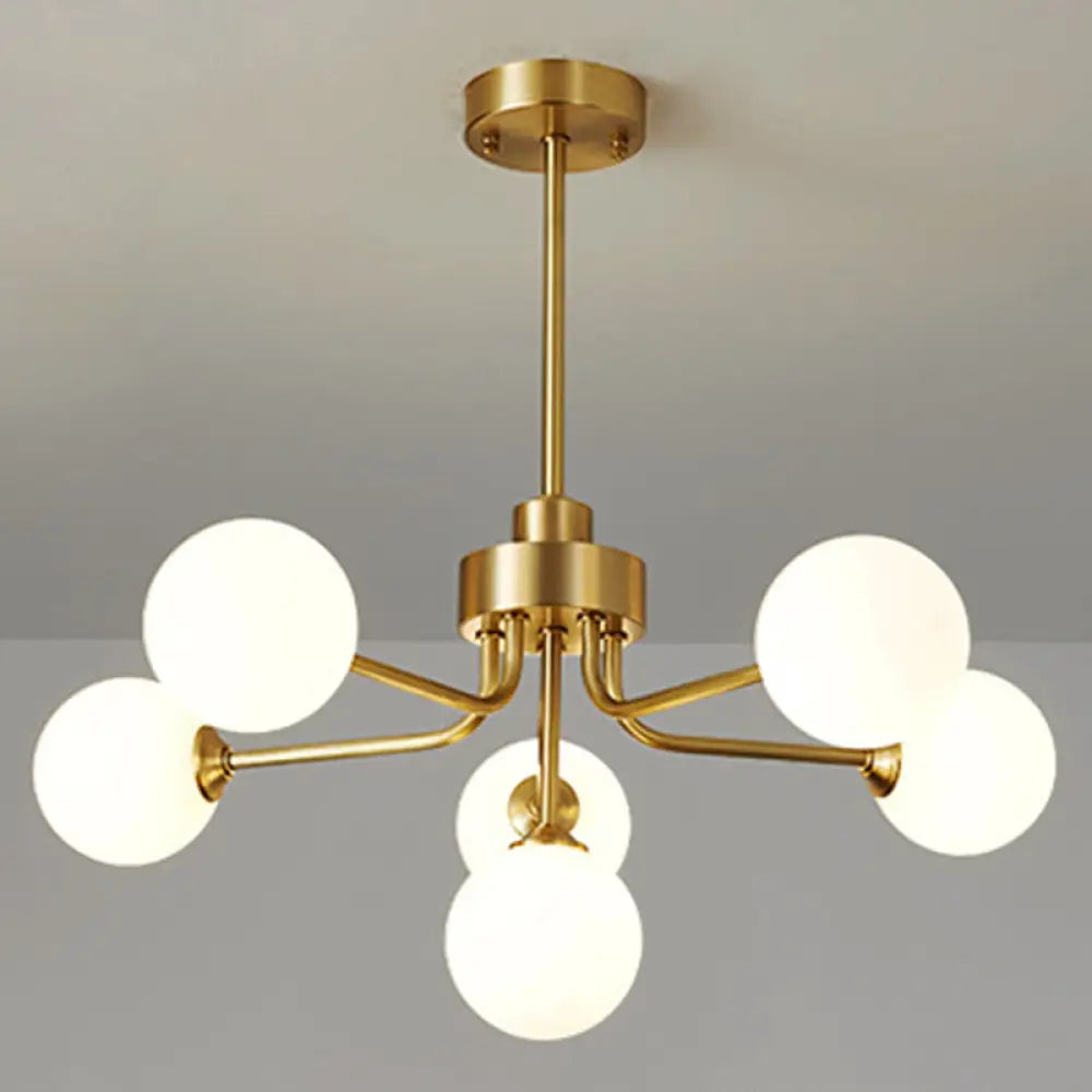 Ultra-Contemporary Milk Glass Balloon Chandelier For Living Room Ceiling 6 / Brass