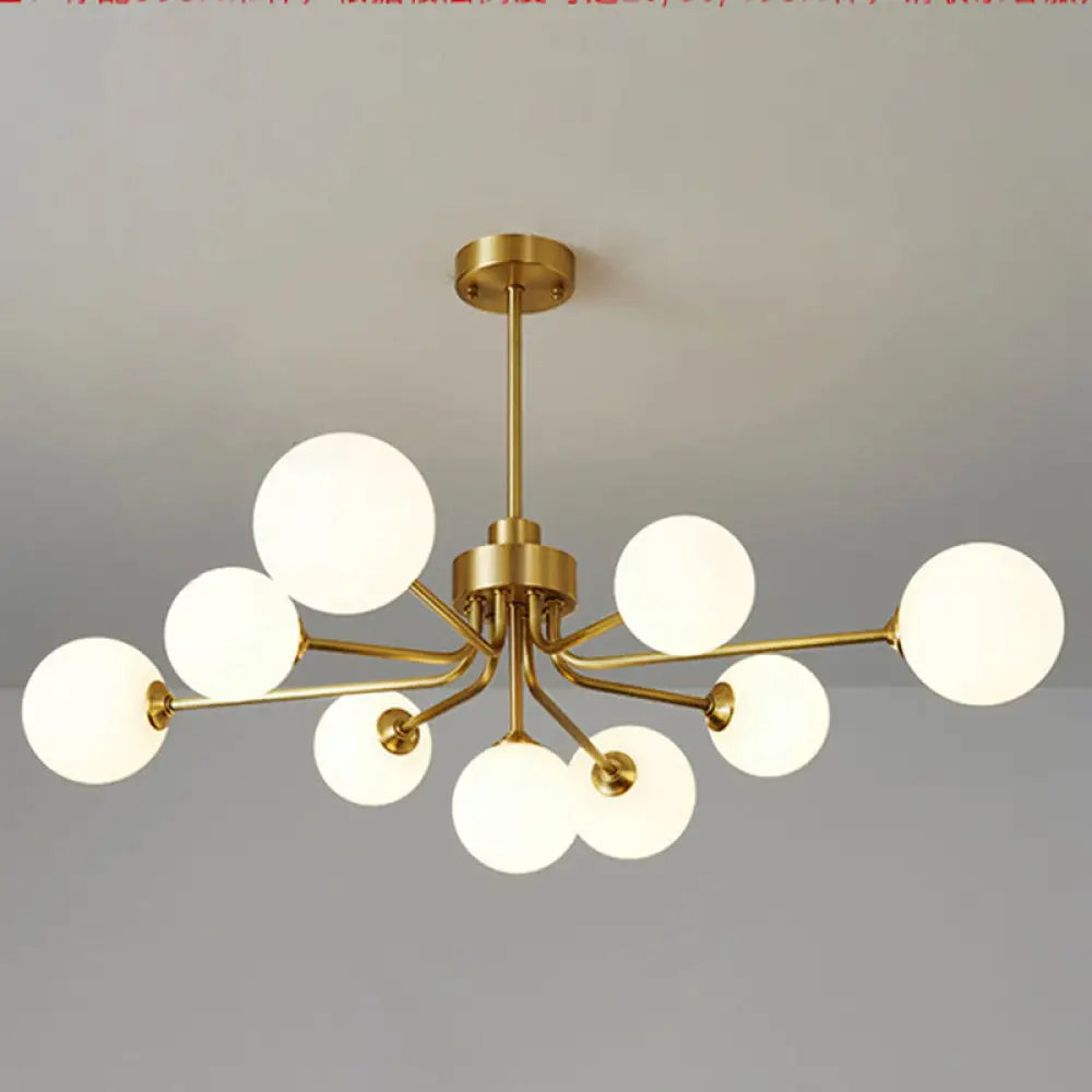 Ultra-Contemporary Milk Glass Balloon Chandelier For Living Room Ceiling 9 / Brass