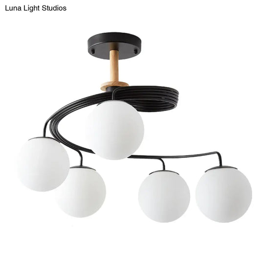 Ultra-Contemporary Milk Glass Semi Flush Mount Ceiling Light Fixture For Living Room 5 / Black