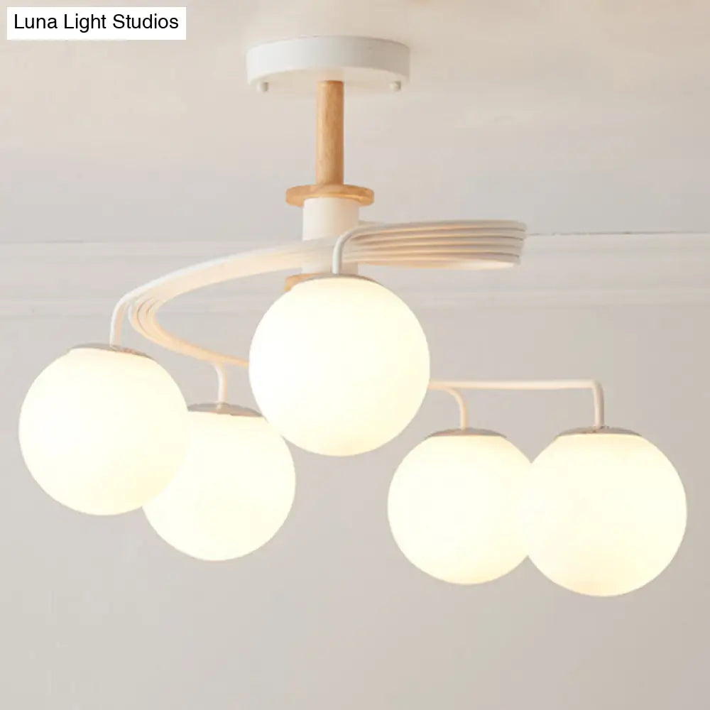 Ultra-Contemporary Milk Glass Semi Flush Mount Ceiling Light Fixture For Living Room 5 / White