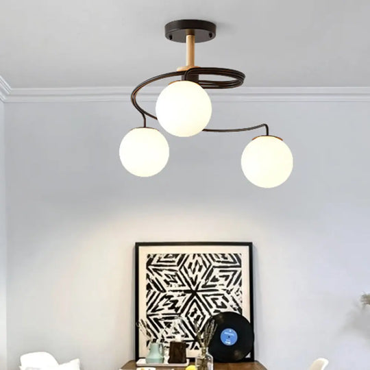 Ultra - Contemporary Milk Glass Semi Flush Mount Ceiling Light Fixture For Living Room 3 / Black