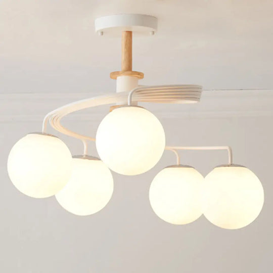 Ultra - Contemporary Milk Glass Semi Flush Mount Ceiling Light Fixture For Living Room 5 / White