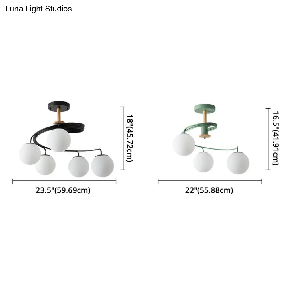 Ultra-Contemporary Milk Glass Semi Flush Mount Ceiling Light Fixture For Living Room