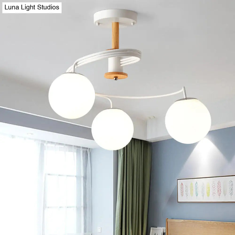 Ultra-Contemporary Milk Glass Semi Flush Mount Ceiling Light Fixture For Living Room 3 / White