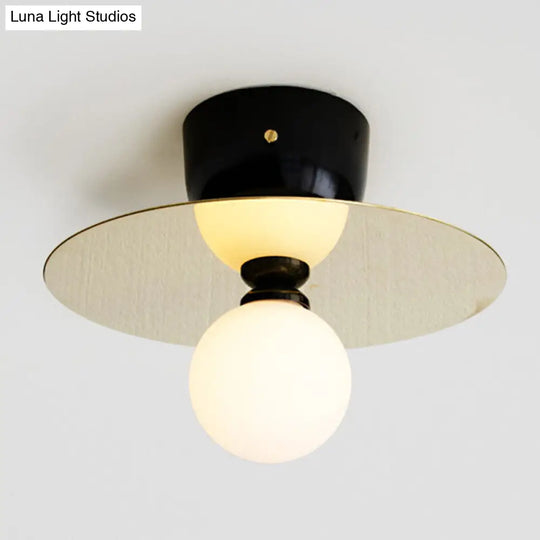 Ultra-Contemporary Sphere 1-Light Milk Glass Ceiling Flush Mount For Living Room Gold