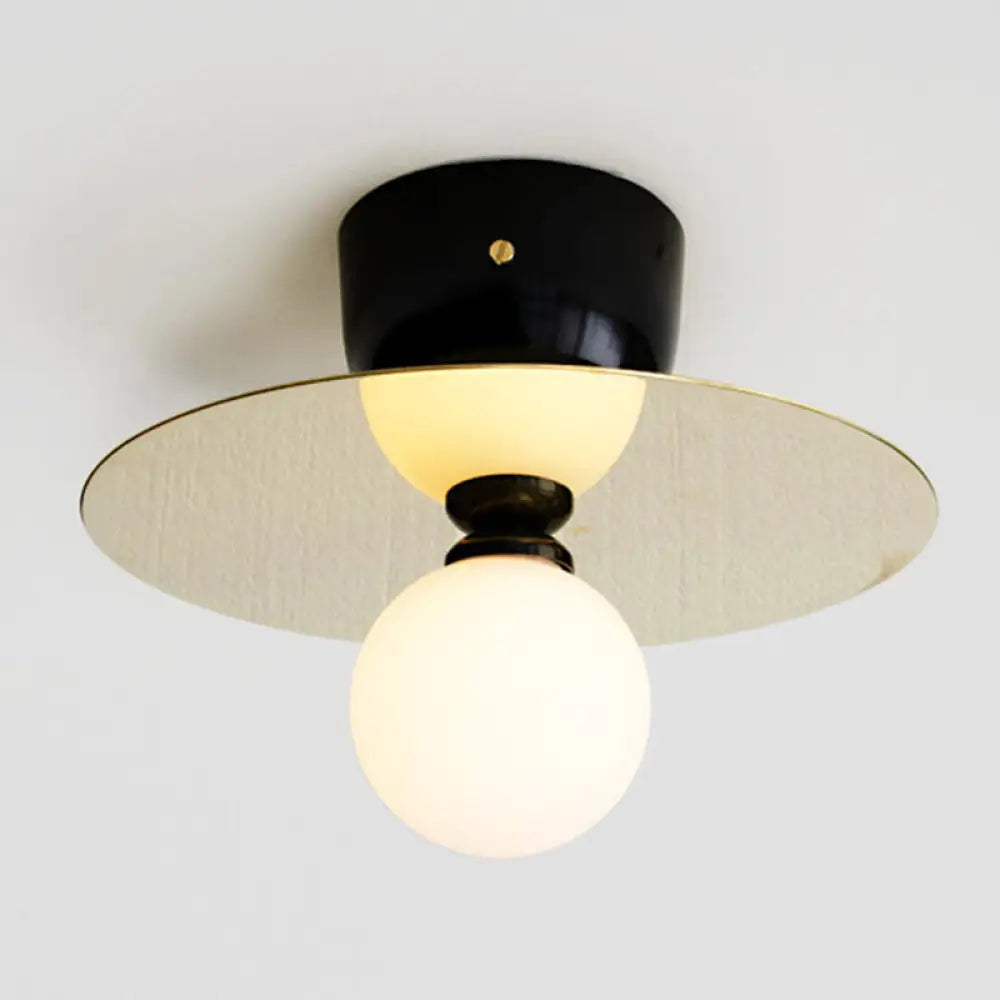 Ultra - Contemporary Sphere 1 - Light Milk Glass Ceiling Flush Mount For Living Room Gold