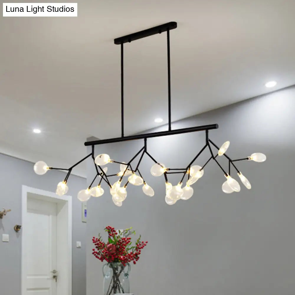 Ultra-Modern 27-Light Island Metal Pendant With Clear Shade For Dining Room