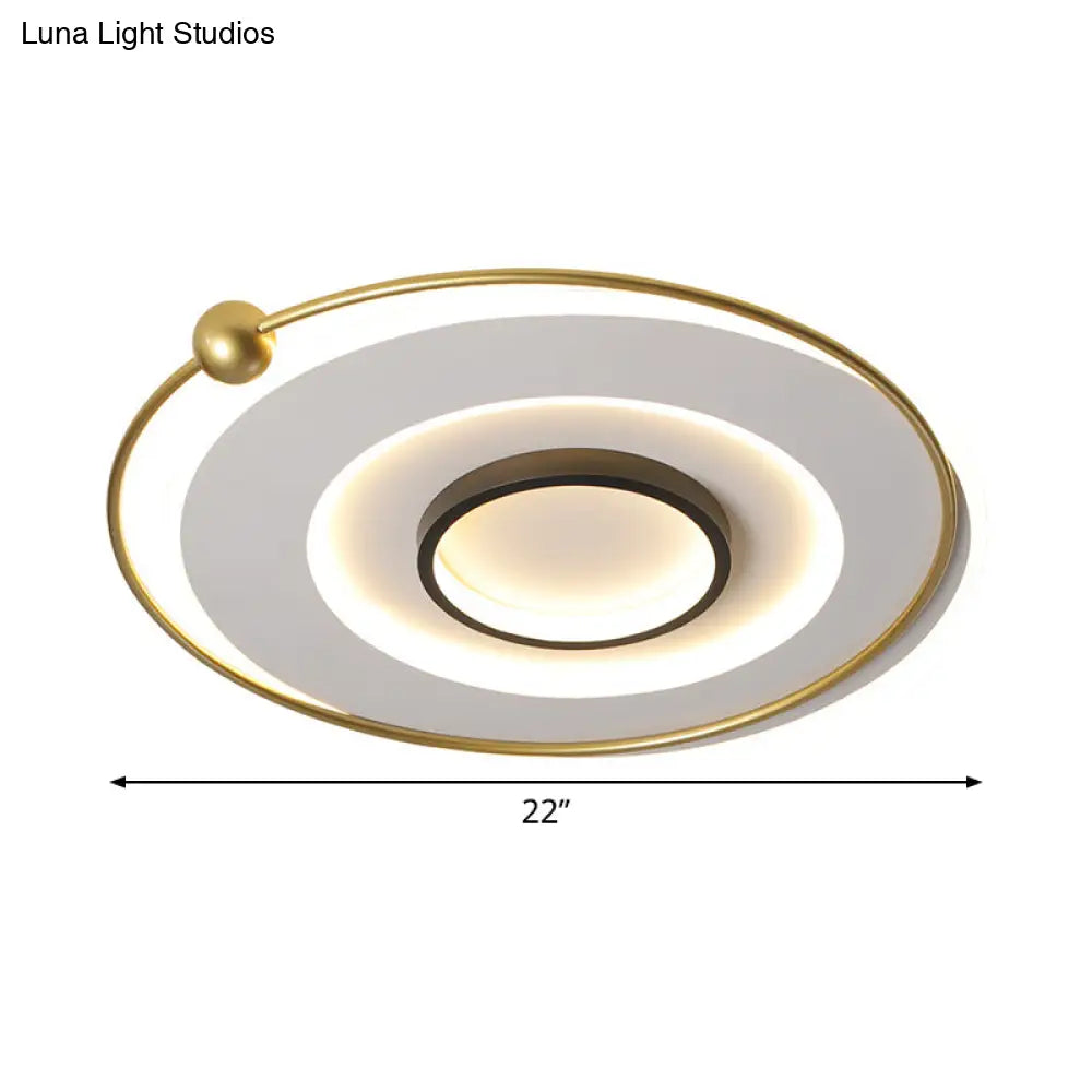 Ultra-Modern Black And Gold Led Ceiling Lamp In Warm/White Light 16.5’/22’ Circular Thin