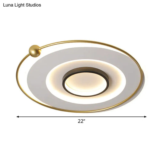 Ultra-Modern Black And Gold Led Ceiling Lamp In Warm/White Light 16.5/22 Circular Thin Acrylic Flush