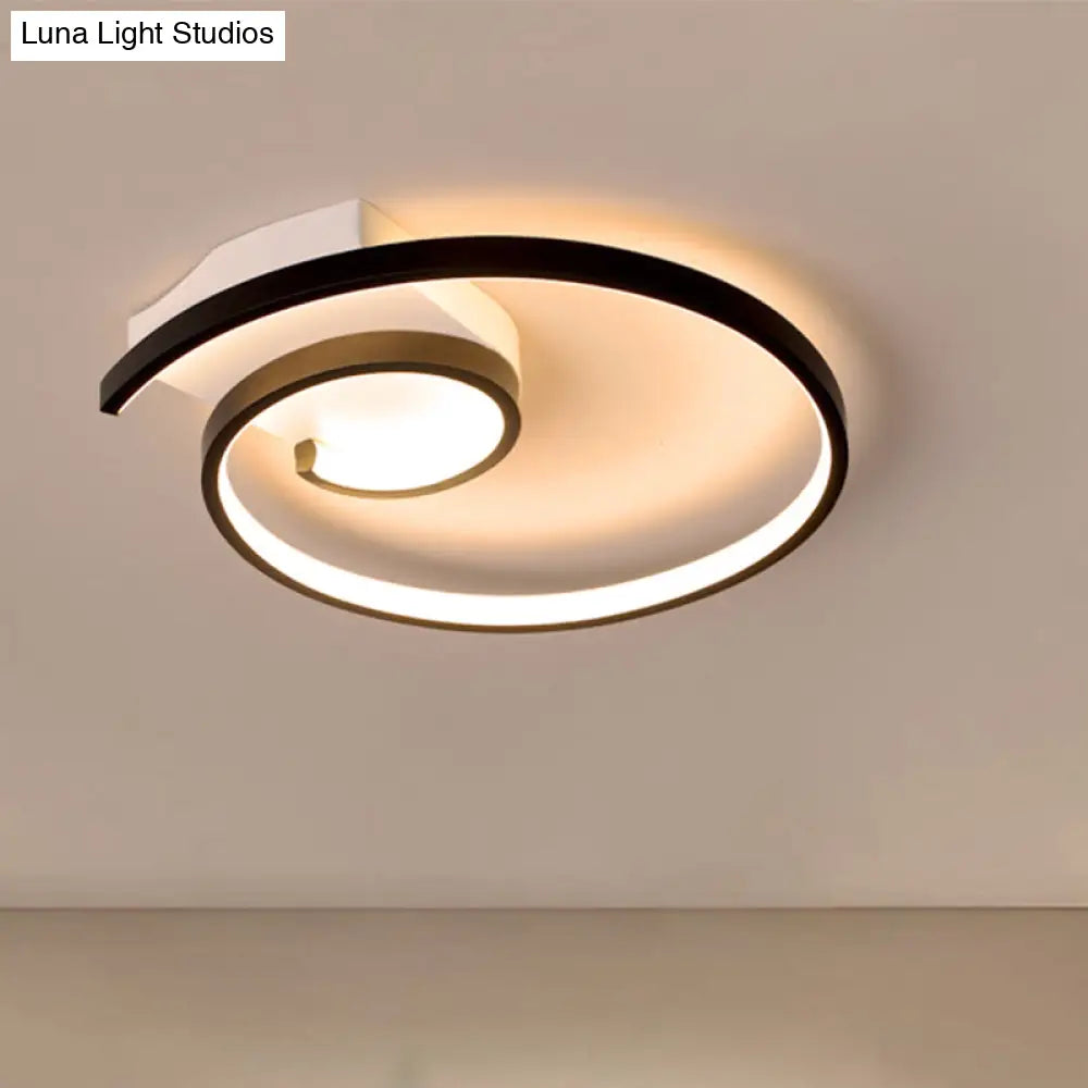 Ultra-Slim Curled Metal Led Flush Mount Ceiling Light - 16.5/20.5 Width Modern Style Black/White