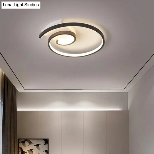 Ultra-Slim Curled Metal Led Flush Mount Ceiling Light - 16.5/20.5 Width Modern Style Black/White