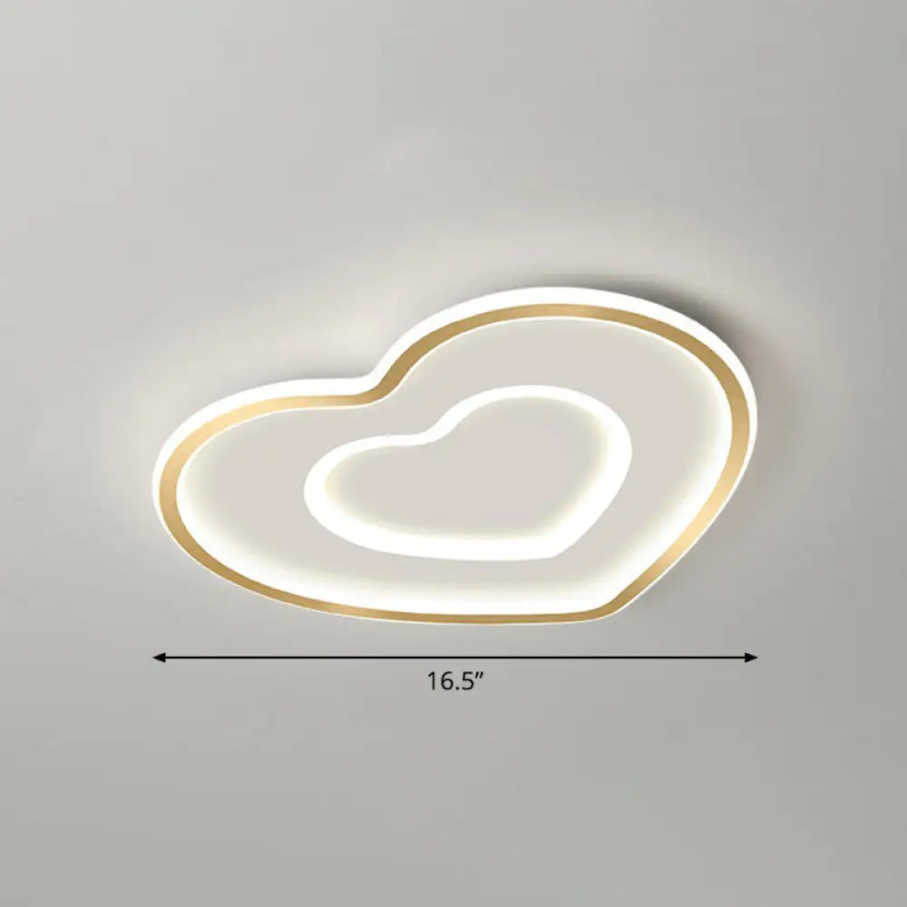 Ultra - Thin Gold Love Heart Led Ceiling Light For Bedroom / 16.5’ White