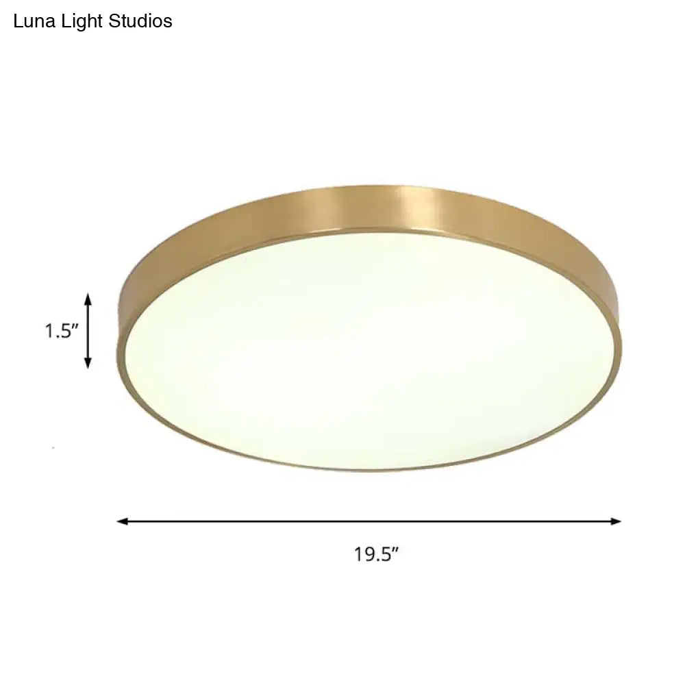 Ultra Thin Modern Brass Led Flush Mount Light 12’/16’/19.5’ Dia Acrylic Diffuser Warm/White