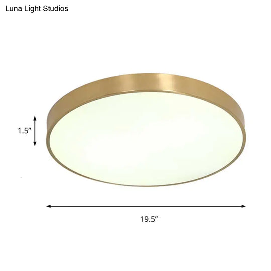 Ultra Thin Modern Brass Led Flush Mount Light 12’/16’/19.5’ Dia Acrylic Diffuser Warm/White