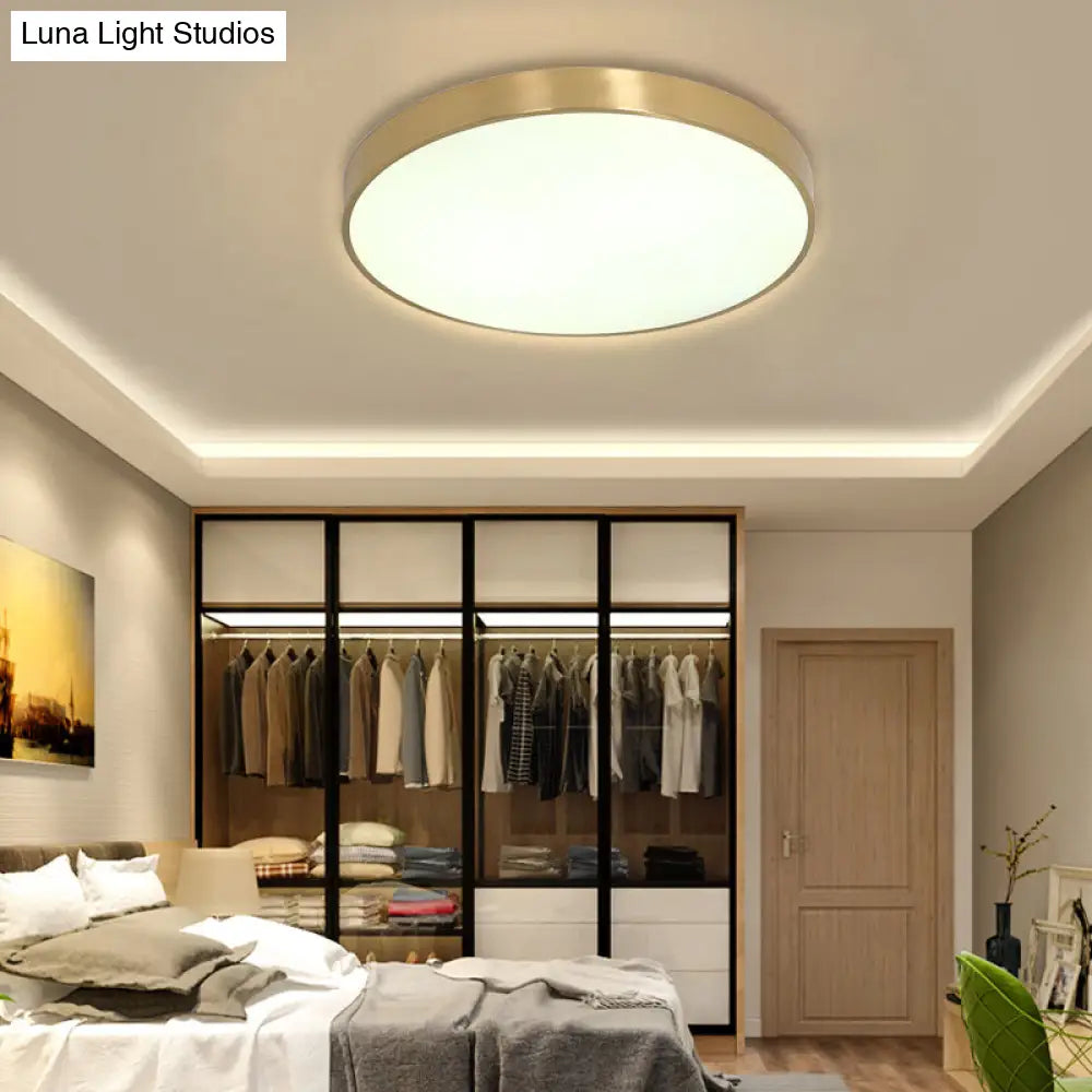 Ultra Thin Modern Brass Led Flush Mount Light 12/16/19.5 Dia Acrylic Diffuser Warm/White For Bedroom