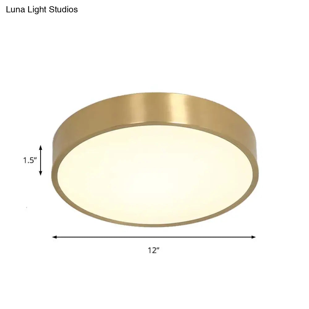 Ultra Thin Modern Brass Led Flush Mount Light 12’/16’/19.5’ Dia Acrylic Diffuser Warm/White