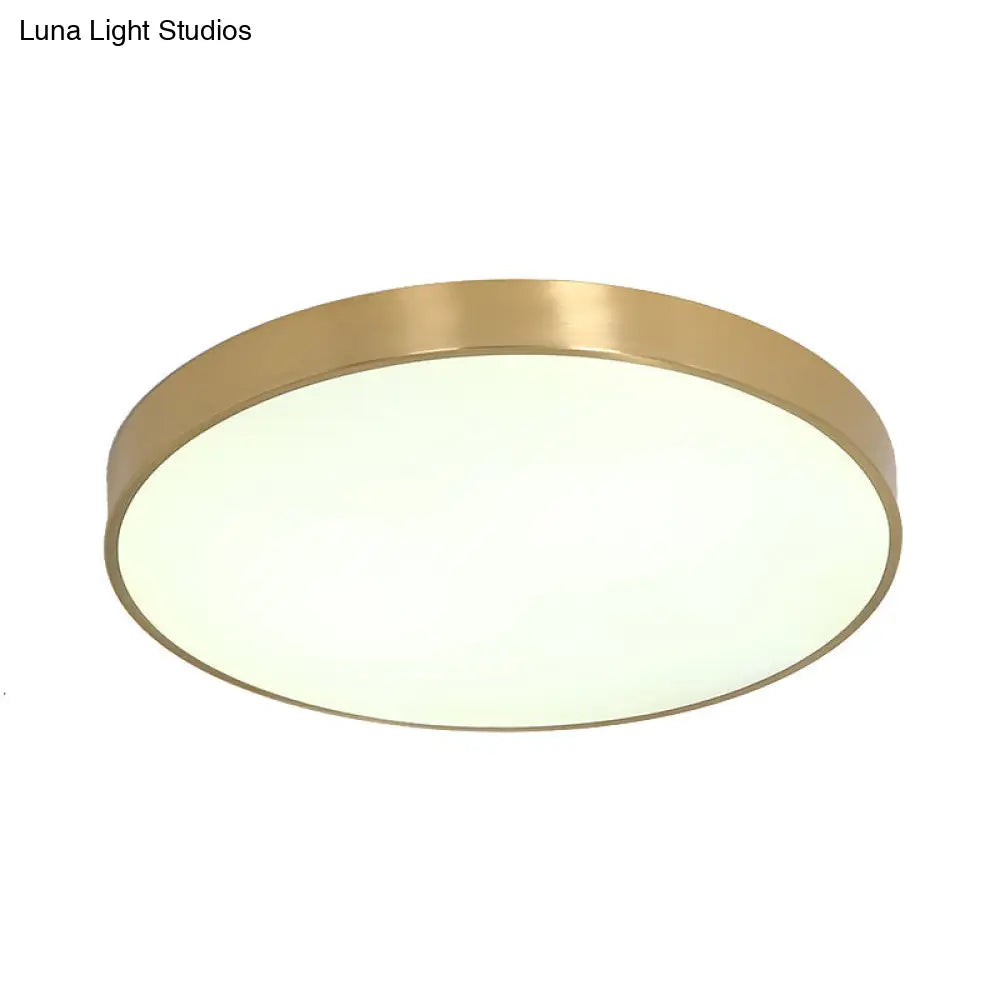 Ultra Thin Modern Brass Led Flush Mount Light 12/16/19.5 Dia Acrylic Diffuser Warm/White For Bedroom