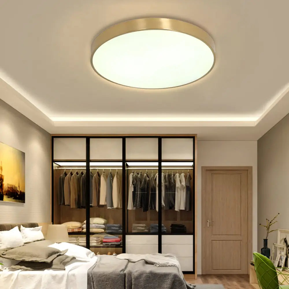 Ultra Thin Modern Brass Led Flush Mount Light 12’/16’/19.5’ Dia Acrylic Diffuser Warm/White