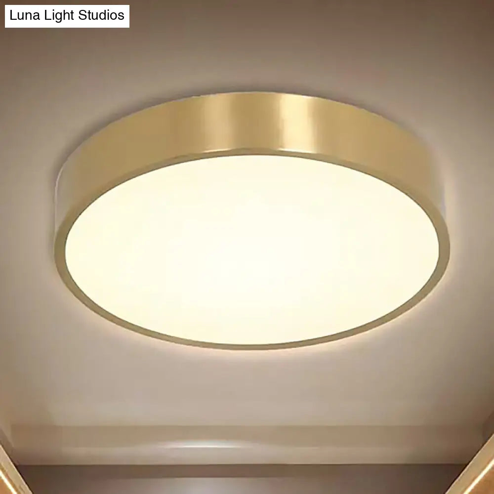 Ultra Thin Modern Brass Led Flush Mount Light 12/16/19.5 Dia Acrylic Diffuser Warm/White For Bedroom