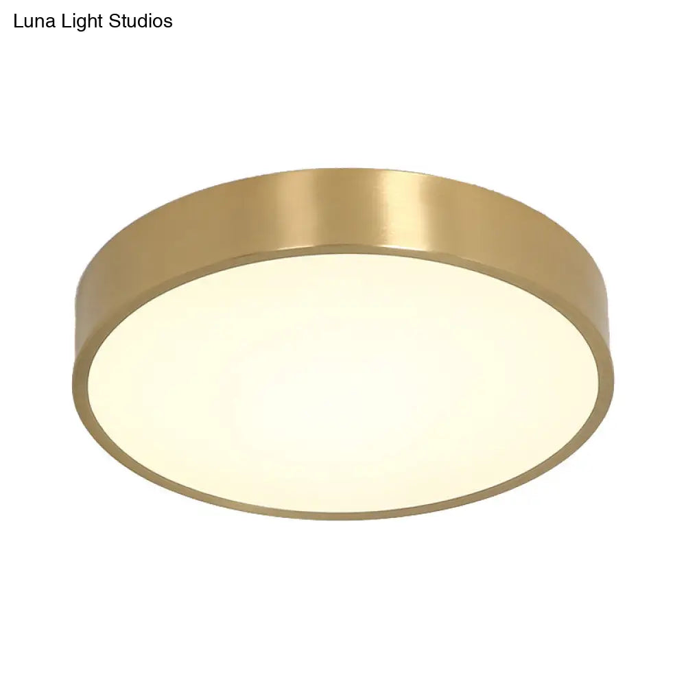 Ultra Thin Modern Brass Led Flush Mount Light 12/16/19.5 Dia Acrylic Diffuser Warm/White For Bedroom