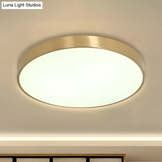 Ultra Thin Modern Brass Led Flush Mount Light 12/16/19.5 Dia Acrylic Diffuser Warm/White For Bedroom