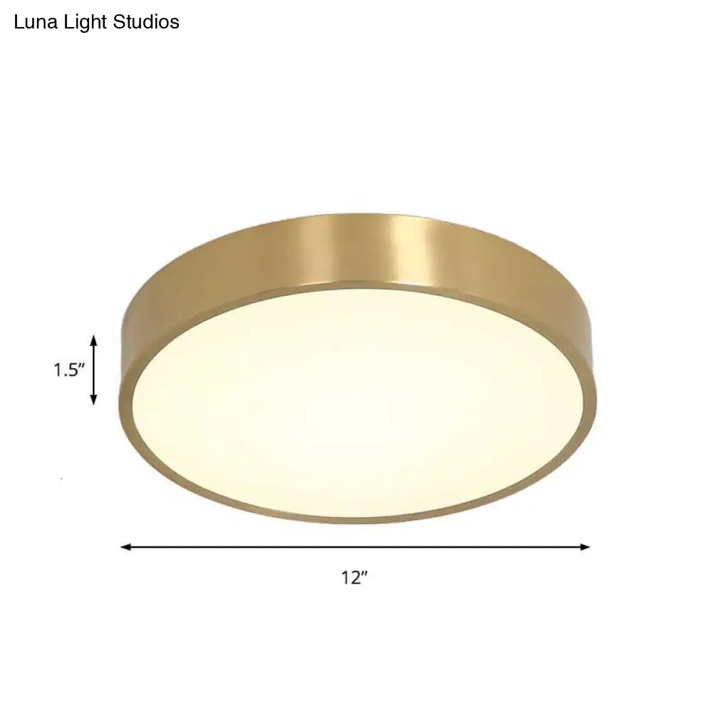 Ultra Thin Modern Brass Led Flush Mount Light 12/16/19.5 Dia Acrylic Diffuser Warm/White For Bedroom