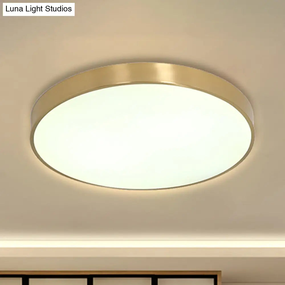 Ultra Thin Modern Brass Led Flush Mount Light 12’/16’/19.5’ Dia Acrylic Diffuser Warm/White