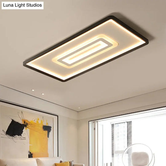 Ultra Thin Rectangular Led Flushmount Ceiling Lamp In Acrylic Black - Warm/White Light / White