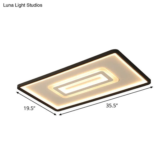 Ultra Thin Rectangular Led Flushmount Ceiling Lamp In Acrylic Black - Warm/White Light