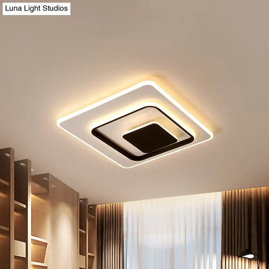 Ultra-Thin Triple Square Flush Light: Acrylic Black & White 16/19.5 Wide Led Ceiling Mount In